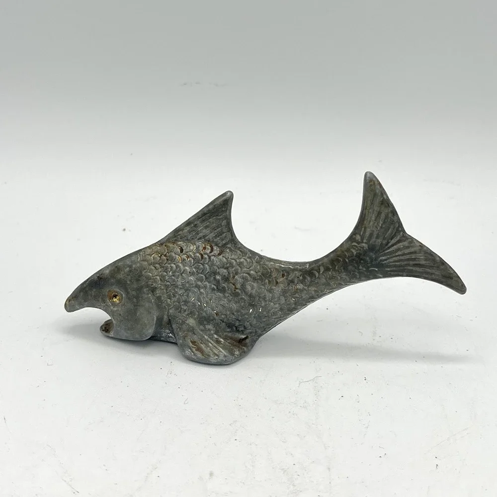 Vintage 50's Cast Metal Cold Paint Fish Bottle Opener Paper